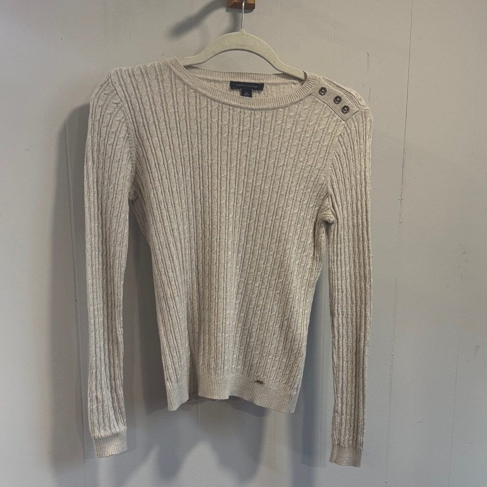 Tommy Hilfiger Cream Ribbed Sweater with Button Accents
